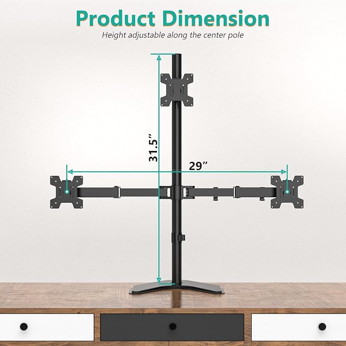 WALI Triple Monitor Stand, Free Standing Three Monitor Desk Mount Fully - Image 4