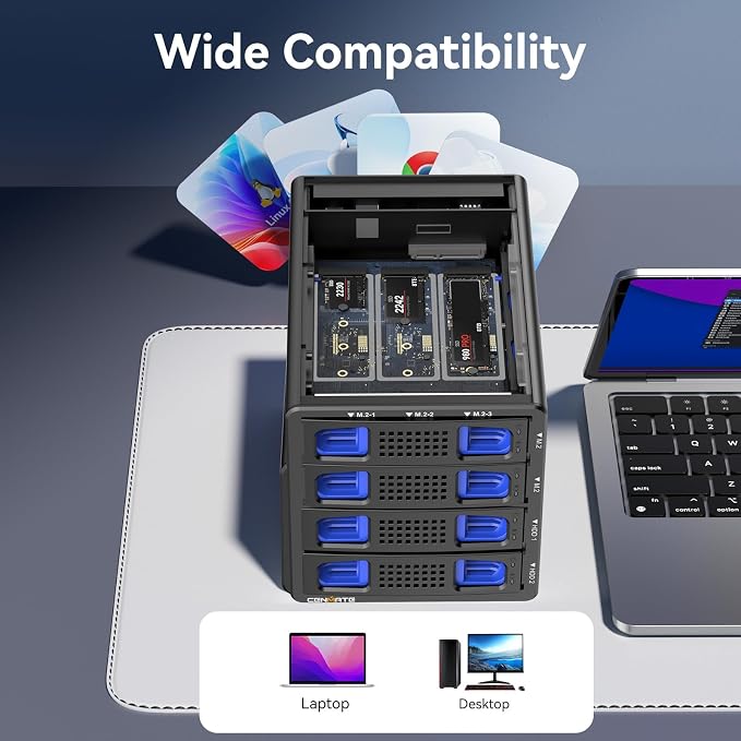 Hybrid 2*2.5/3.5" SATA HDD/SSD+6* M / B+M Key M.2 NVMe Enclosure - Image 9