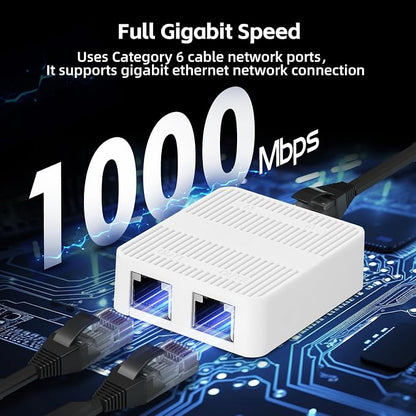 Binardat 1 to 2 Gigabit Network Splitter, 3 Port Gigabit Ethernet Switch - Image 3