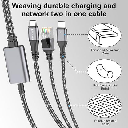 USB C to Ethernet Cable with Charging 10 Feet, USB-C Male 100W PD & Gigabit LAN - Image 6