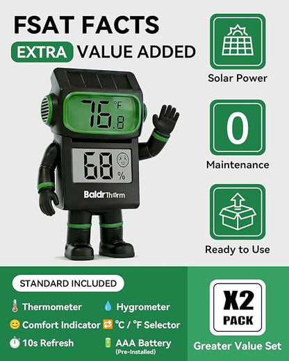 BALDR 2-Pack Digital Hygrometer Thermometer, Solar Power - Image 2