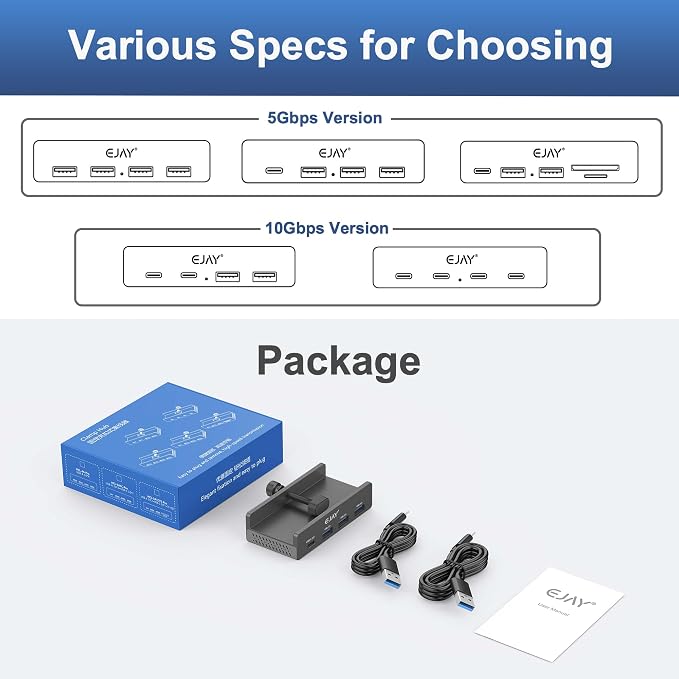 EJAY Mountable 4Ports USB3.0 HUB Alu Desktop Clamp Type C USB3.0 Splitter - Image 6