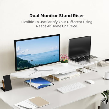 Dual Monitor Stand Riser, Wing-Shaped Sturdy Desktop Wood Stand - Image 2