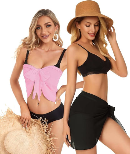 CHICGAL 2 Pieces Women Beach Sarong Bathing Suit Wrap Skirt Sheer Bikini - Image 4