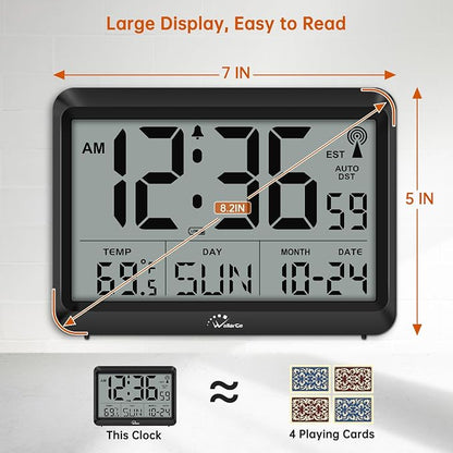 WallarGe Atomic Digital Wall Clock Battery Operated, Self-Setting, Large Display - Image 2