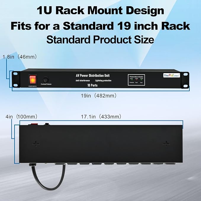 10 NEMA 5-15R Outlet Surge Protector PDU, 120V 15A 3600J 10KA, 1U Rack Mount - Image 7