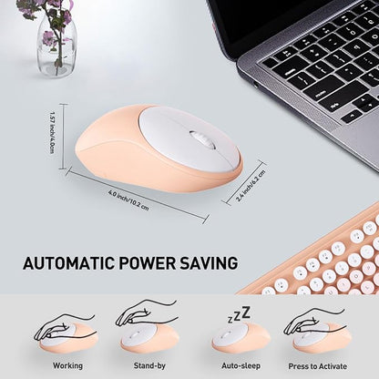 Wireless Keyboard and Mouse Combo, 105 Round Keys Full-Size Cute Colorful Pink - Image 5