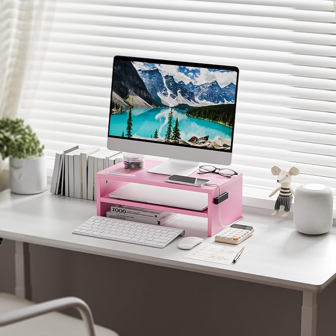 Marbrasse Monitor Stand Riser, 16.5 Inch 2 Tier Computer Printer Shelf Stand - Image 2