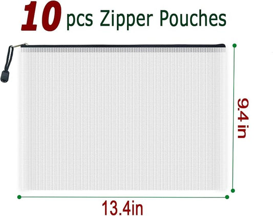 AUSTARK 10 Pcs Zipper File Bags, Waterproof Plastic Mesh Pouch - Image 2