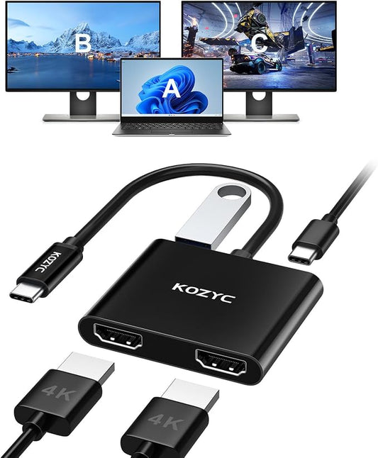 USB C to Dual HDMI Adapter 4K@30Hz, USB C Hub Multiport Adapter by KOZYC