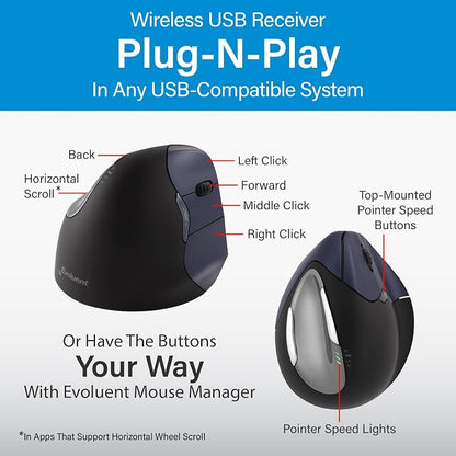 Evoluent – Inventor of the Vertical Mouse – VM4RW Ergonomic Vertical Mouse - Image 6