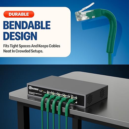 Everest Ultra Slim Cat6a Ethernet Patch Cables 7ft Green - Image 2