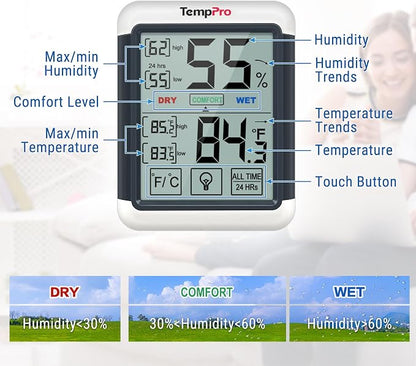 TempPro TP55 Digital Indoor Hygrometer Thermometer, 4-Inch Temperature/Humidity - Image 7