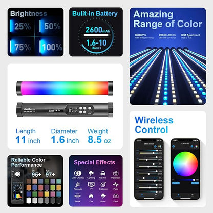 Mettlelite TLX1 RGB Tube Light LED Full Color Portable Video Light - Image 2