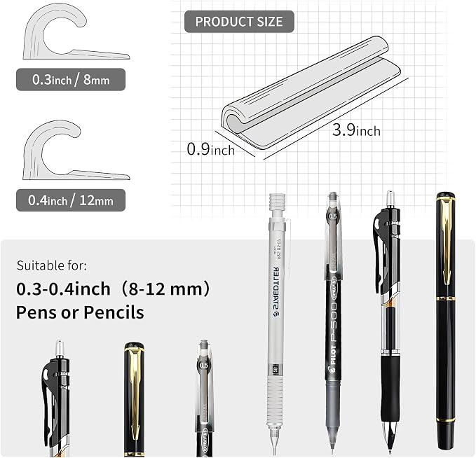 ELETIUO Pencil Holder For Most Pens, Self-Adhesive Stick To Notebooks, Silicone - Image 2