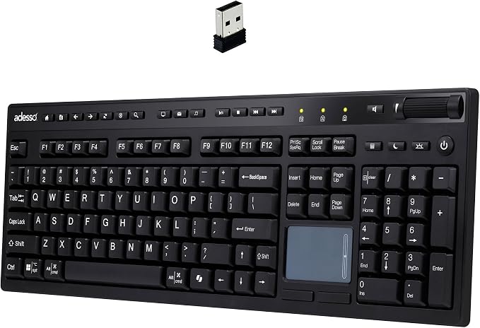 ADESSO Wireless Keyboard with Touchpad 104 Key Full Size USB Dongle Receiver by ADESSO