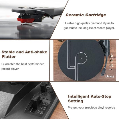 LP&No.1 Record Player with Stereo Speakers, 3-Speed Belt-Drive Turntable - Image 6