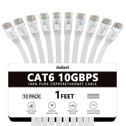 Jadaol Cat 6 Ethernet Cable 1ft 10-Pack, 10Gbps Support Cat8 Cat7 Network by Jadaol