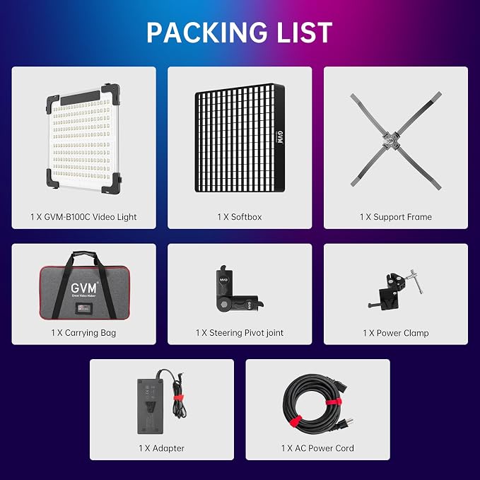 GVM 100W RGB Flexible Led Video Light, 2000K~10000K, Flexible Folding LED Panel - Image 8