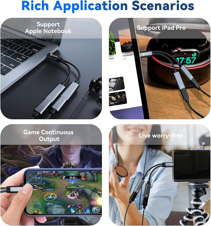 USB C Splitter, 1 in 2 Out Dual USB C Type Headphone and Charger Audio Adapter - Image 3