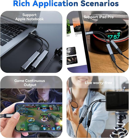 USB C Splitter, 1 in 2 Out Dual USB C Type Headphone and Charger Audio Adapter - Image 3