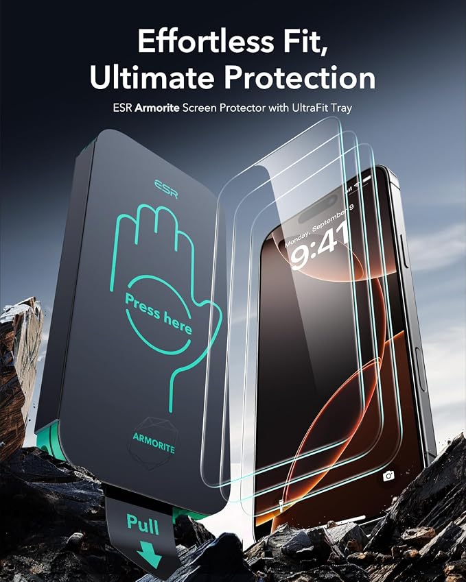 ESR 3 Pack 9H+ Glass for iPhone 16 Pro Max Screen Protector, Armorite - Image 2