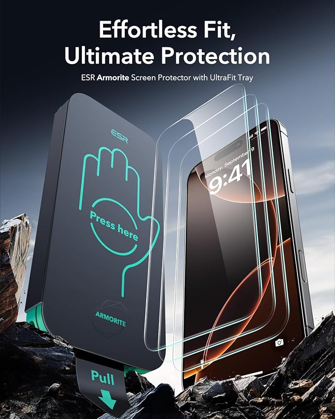ESR 3 Pack 9H+ Glass for iPhone 16 Pro Screen Protector, Armorite Ultra-Tough - Image 2