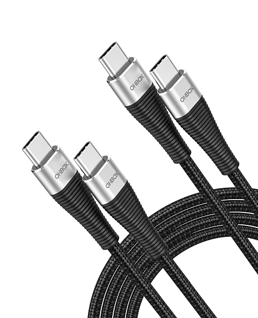 USB C to USB C Cable 6FT 2Pack, 100W Type C Charger Fast Charging Cord Braided by OHBOX