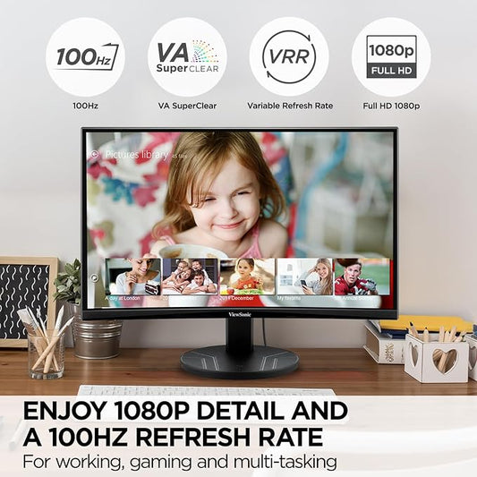 ViewSonic VA2416C 24 Inch Full HD 1080p Frameless Curved Monitor - Image 2