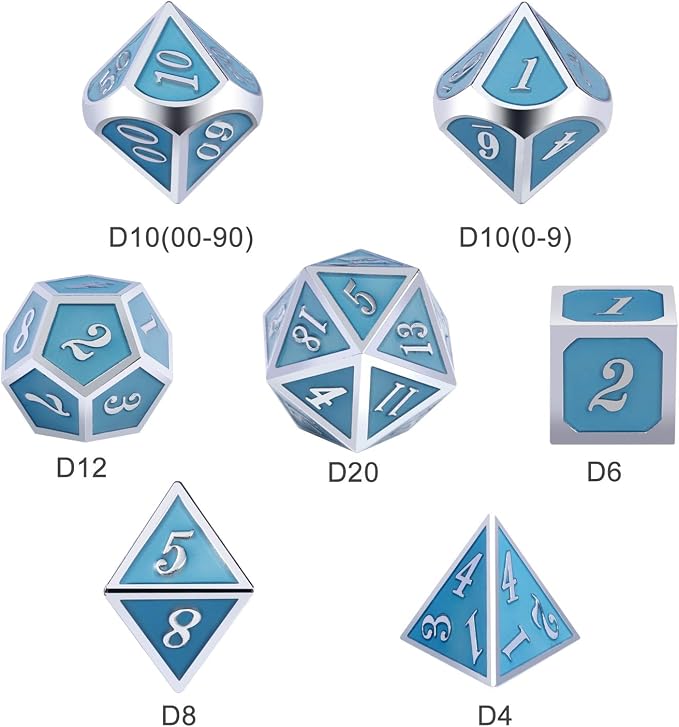 DnDnD Glowing DND Metal Dice Set, Luminous Blue Metal Dice - Image 4