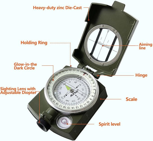 AOFAR Military Compass, AF-4580 Lensatic Sighting, Waterproof and Shakeproof - Image 2