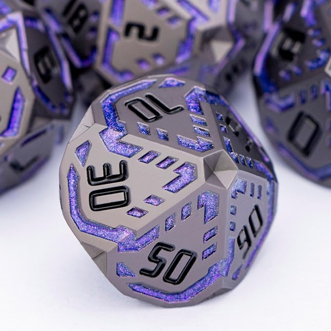 Metal DND Sci-fi Dice Set 7PCS Stripe Polyhedral Dice - Image 5
