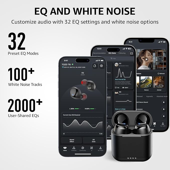 TOZO T6 Wireless Earbuds, Stereo Sound in Ear Headphones, 50 Hours Playtime - Image 6