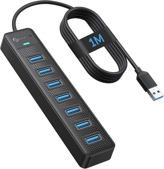 PHIXERO 7 Port USB Hub, 3.3FT/1M Long Cable USB 3.0 Hub Multi USB Port Hub by ProvidingSolutionsforDataStorage