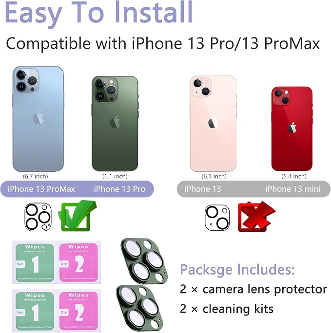 2 Pack Camera Lens Protector for iPhone 13 Pro/iPhone 13 Pro Max, AR Tempered - Image 2