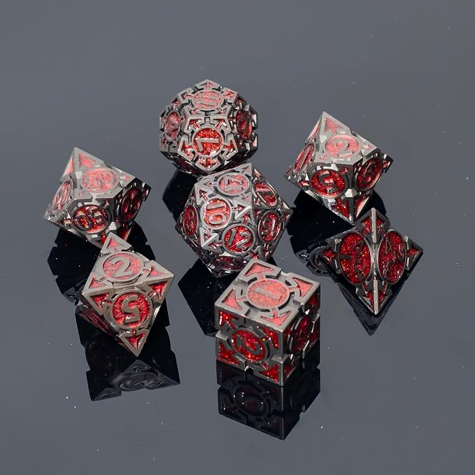 Red Black Nickel Finish Heavy Metal DND Dice Set - Image 7
