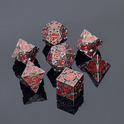 Red Black Nickel Finish Heavy Metal DND Dice Set - Image 7