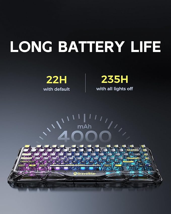 GravaStar Mercury K1 Lite 75% Gaming Keyboard, 2.4GHz/BT/Wired Tri-Mode - Image 6