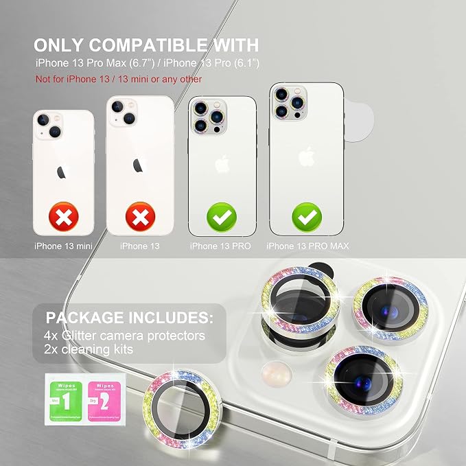 Choiche [3+1 for iPhone 13 Pro/iPhone 13 Pro Max Camera Lens Protector Bling - Image 2