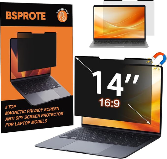 Magnetic Laptop Privacy Screen 14 Inch 16:9 Display- Removable Anti-Glare Blue by BSPROTE