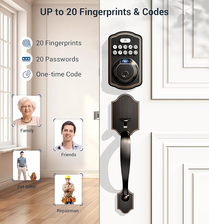 Veise Fingerprint Door Lock Set, Keyless Entry Door Lock, Front Handle Set - Image 3