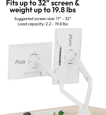 Pixio PS1D Wave White Dual Monitor Arm Stand Desk Mount - Image 2