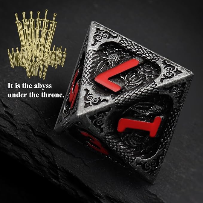 Haxtec Metal DND Dice Set Black Red Dragon D&D Dice Set - Image 3
