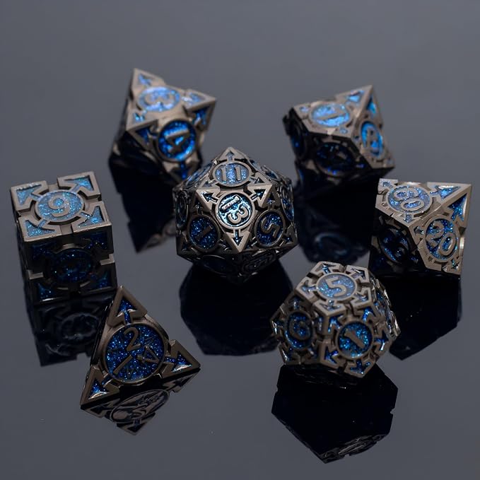Blue Black Nickel Finish Heavy Metal DND Dice Set - Image 4