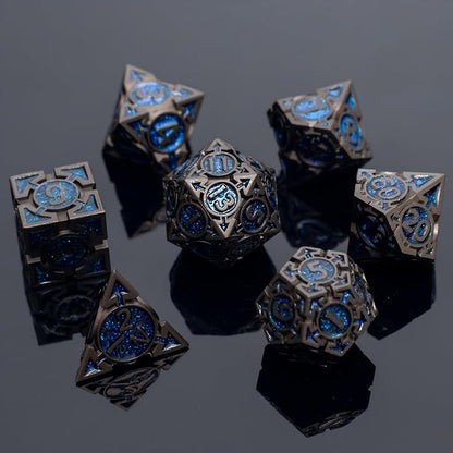 Blue Black Nickel Finish Heavy Metal DND Dice Set - Image 4
