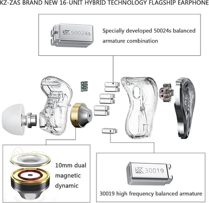 CCA KZ ZAS in Ear Monitor Headphones 16 Units 7BA 1DD Hybrid Drivers HiFi IEM - Image 3