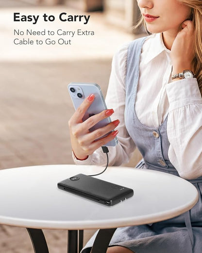 VRURC Portable Charger Built-in Cables and AC Wall Plug, USB C Power Bank - Image 5