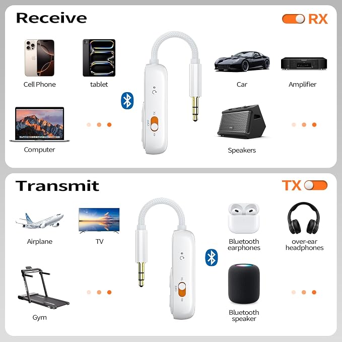 Bluetooth Wireless Transmitter/Receiver Adapter, Supports 2 Headphones，2-in-1 - Image 6