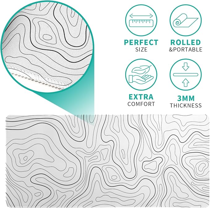 Topographic Contour White Gaming Mouse Pad XL Geographic Map Lines Extended Big - Image 5