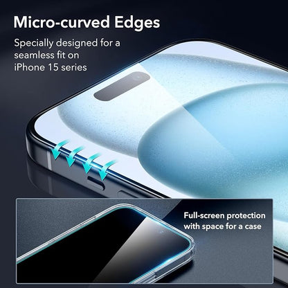 ESR 3+1 Pack for iPhone 15 Screen Protector, 3 Tempered-Glass Screen Protector - Image 3